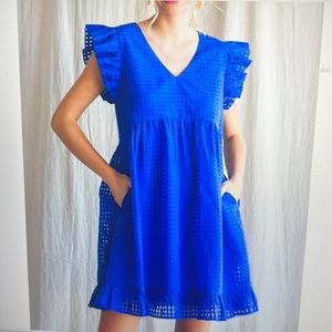 Royal blue baby doll dress. New with tags. Medium. Ruffle sleeves